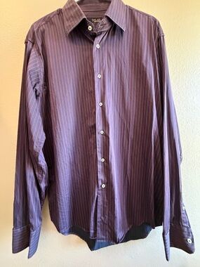Zara Man Men's Purple Pinstripe Button-Up Shirt